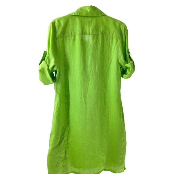 Hiho Sophia Dress Lime Green Linen Shirt Dress S - Picture 2 of 10